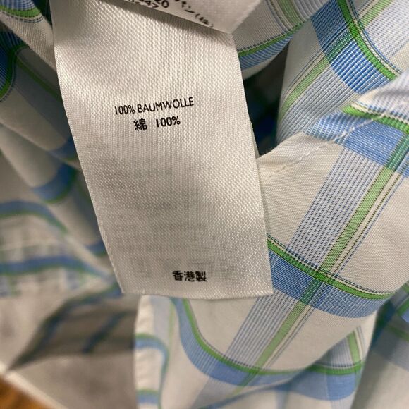 Eddie Bauer Mens Shirt M White Blue Plaid Button Wrinkle Stain Resistant Cotton - Picture 11 of 11